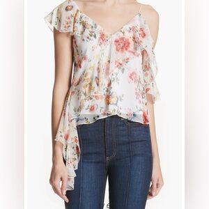 Alice + Olivia White Pauline Asymmetrical Silk Tank